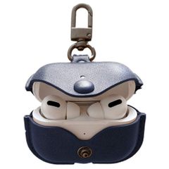 【数量限定】AirPods Proケースに対応 VOMA Apple 本革ケース AirPods 3用 ワイヤレス充電ケース ヘッドホン イヤーポッド ソフトレザーカバー キーチェーンフック付き airpospro-leather-navy