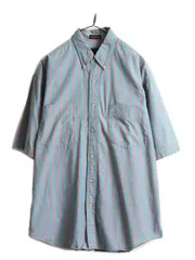 【お得なクーポン配布中!】 80s エディーバウアー ストライプ 半袖 ボタンダウン シャツ L 黒タグ