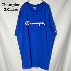 【Champion】チャンピオン プリントロゴ　袖ロゴ　ワンポイント　刺繍ロゴ　オーバーサイズ　半袖Tシャツ　ブルー　2XL US古着