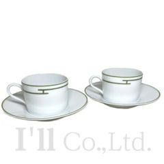 HERMES　エルメス　リズム　カップ＆ソーサー　2客セット　陶器　グリーン　ブランド食器　テーブルウェア　西洋食器　コーヒーカップ　珈琲カップ　ペアカップ　 コップ　プレート　プレイト　皿　Rhythm【76774】