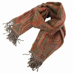 エトロ ETRO  マフラー ストール フリンジ ペイズリー柄 ウール 茶 ブラウン EC● /SS 0717のサムネイル
