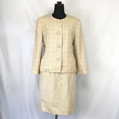 ビンテージ★Burberrys/バーバリー★シルク50%/スーツ/上下セットアップ/膝丈スカート【7/レディースS/ベージュ/チェック】フォーマル◆XBF758<sale>のサムネイル