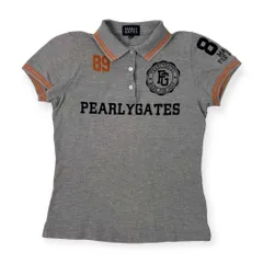 PEARLY GATES パーリーゲイツ ゴルフ 鹿の子 半袖 ポロシャツ サイズ 0 /レディース/グレー×オレンジ