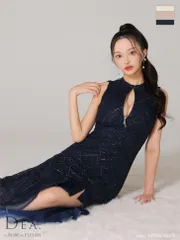 ネイビー[DE3557-NV-2410]【DEA.by ROBE de FLEURS/ディアバイローブドフルール】マーメイド/ バストジップ/ チェック/ オーガンジー/ ノースリーブ/ ワンピース/ ロングドレス/ キャバドレス long