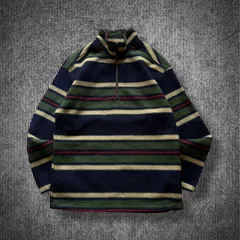 90s Eddie Bauer Border Pattern Halfzip Fleece エディバウアー ハーフジップフリース マルチカラー ボーダー柄 Mサイズ USA製 米国製 アウトドア ストリート ドローコード 白タグ