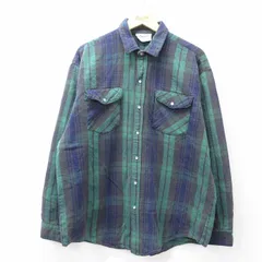XL/古着 長袖 ヘビー フランネル シャツ メンズ 90s 大きいサイズ 緑他 グリーン チェック 25oct03 中古 トップス