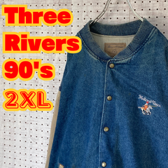 【ヴィンテージ】Three Rivers　90's　デニムジャンパー　刺繍　2XL　US古着　Gジャン　MTJK2310-155