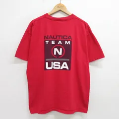 XL/古着 ノーティカ 半袖 ブランド ビンテージ Tシャツ メンズ 90s ビッグロゴ 大きいサイズ コットン クルーネック 赤 レッド 24jun21 中