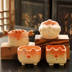 カニの装飾付き陶器製水鉢