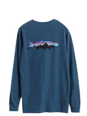 【お得なクーポン配布中!】 パタゴニア 両面 プリント 長袖 Tシャツ メンズ S / 古着 15年製 アウトドア バックプリント フィッシュ グラフィック イラスト カットソー
