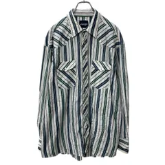 Wrangler 長袖 ストライプ ウエスタンシャツ 17 XL位 ホワイト グリーン ネイビー ラングラー 古着卸 アメリカ仕入 a704-5948