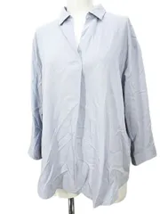 ユニクロ UNIQLO 七分袖 シャツ ブラウス L 青系 ブルー 無地 スキッパーカラー