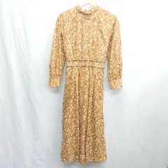◇ ⊇ Andemiu アンデミュウ 総柄 長袖 ロング ワンピース サイズS ブラウン系 レディース E  【1501230018333】
