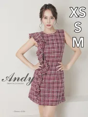 ワインレッド[OK2710-WineR-2308] 【ANDY/アンディ】ツイード/ チェック柄/ ノースリーブ/ フリル/ 台形スカート/ フレア/ ワンピース/ ミニドレス/ キャバドレス/ dress/ パーティードレス