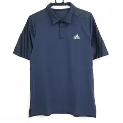 【超美品】アディダス 半袖ポロシャツ ネイビー ロゴ白 3ライン 袖背面一部異素材 メンズ L ゴルフウェア adidas