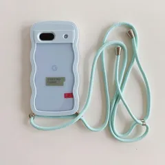 【在庫セール】ピクセル8A グーグル 6.1インチカバー 耐衝撃 肩掛け 斜めかけ ショルダー 縄掛けケース【長さ調整可能シエラブルー縄掛け付き】ウェーブ デザイン ストラップ スマホカバー 波状フレームクリア 韓国 可愛い クリアケース 女子向け かわいい