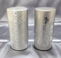 シルバー模様入り茶筒2個セット　日本茶　煎茶　昭和レトロ　未使用　新品