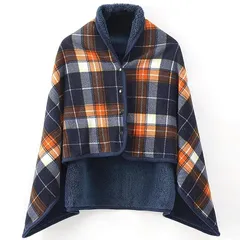 Blue Giraffe ひざ掛け 膝掛け ひざかけ ブランケット 大判 100×140CM 寒さ対策 4way ブランケット 洗濯可ひざ掛け ブランケット ボタン付き 改良 防寒対策 あったか チェック柄 おしゃれ 吸湿保温 抗菌加工 静電気防止 洗濯可 0