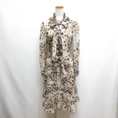 トゥービーシック TO BE CHIC 長袖 ブラウス スカート セットアップ 40/38 ベージュ 総柄 シフォン リボン付き 裏地付きのサムネイル