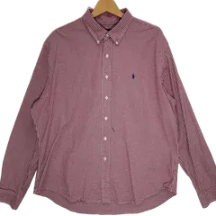 Ralph Lauren/ラルフローレン SLIMFIT ポニー刺繡 ギンガムチェック チェックシャツ 長袖 ボタンダウン ワンポイント刺繡 オーバーサイズ ビッグシルエット フィリピン製 XXLサイズ レッド