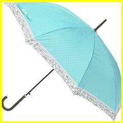 【人気商品】グラスファイバー骨 耐風 ドット 丈夫 ジャンプ傘 & ワンタッチ 58cm 縁 ハンドル レザー レース おしゃれ デザイン 花柄 かわいい レディース サックス 長傘 ベーシックスタンダード