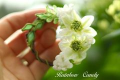 クレマチスと紫陽花のリースブローチ　つまみ細工　ハンドメイド　ブローチ