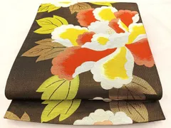 平和屋着物◎六通柄京袋帯　唐織　草花文　金糸　正絹　逸品　BAAT7033ph