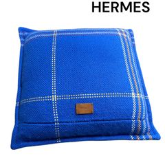 極美品 エルメス HERMES クッション チェック柄 メリノウール カシミヤ