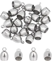 UNICRAFTALE 20個 内径5mm エンドパーツ ステンレス エンドビーズ クリンプエンド 接続パーツセット ネックレスブレスレット用 アクセサリーパーツ 副資材 ハンドメイド クラフト手芸用品( ステンレス色-20個,  5mm)