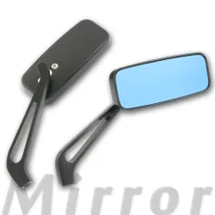 汎用 スリムスクエアミラー マットブラック 艶消し黒 取り付けネジ10mm/8mm ブルーミラー 左右2個セット バックミラー サイドミラー 補修のサムネイル