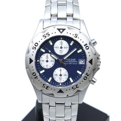 セイコー SEIKO PLUSAR パルサー V657 クロノグラフ ネイビー クォーツ 付属有 デッドストック 稼働品 25-M-845