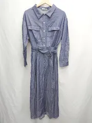 ◇ ⊂ natural couture ナチュラルクチュール ロングシャツ系 長袖 ロング丈 ワンピース サイズF ネイビー系 レディース E  【1505220011779】