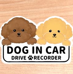 ドッグインカー.ドライブレコーダー【トイプードル2匹ボード】マグネットタイプ/シールタイプ/吸盤タイプ