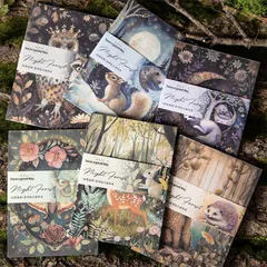 PA735 動物 キツネ クマ シカ ハリネズミ リス 小動物 ウサギ フクロウ コラージュ 素材 紙物素材 デザインペーパー 背景紙 紙もの 手帳 日記 海外 紙モノ 紙物