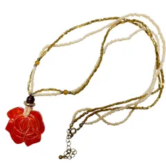 アンティーク　シェル ペンダント　ビーズネックレス　ローズ 薔薇 天然貝 ビーズ オレンジ サンゴ色