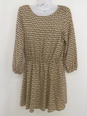 ◇ apart by lowrys 総柄 ノーカラー 長袖 ミニ ワンピース サイズF ベージュ系 ブラック レディース  【中古】 【1206230001377】
