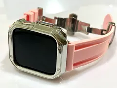 シルバーピンク＠カスタム セット アップルウォッチバンド ラバーベルト Apple Watch カバー ケース メンズ レディース 38mm 40mm 41mm 42mm 44mm 45mm46mm49mm ウルトラ　ultra