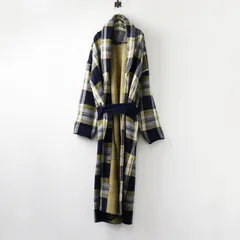 【値下げ】美品 2021AW ロイスクレヨン Lois CRAYON チェックニットガウンコート M/ネイビー イエロー ウール混 ロング【2400014415742】のサムネイル