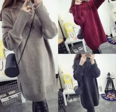 ニットセーター ロング  冬 レディース ニット ロング丈 セーター マキシワンピース カジュアル 着痩せ 大きいサイズ 体型カバー 韓国ファッション 女性 女 オシャレ お洒落 プチプラ レッド グレー ベージュ かわいい 可愛い