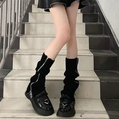 サイドジップ ニットレッグウォーマー ルーズソックス レッグウォーマー レディース レッグカバー ブーツカット フレア ワイド 美脚 Y2K 足首 ゆったり ハイソックス 可愛いweiya02