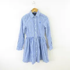 ポロ ラルフローレン POLO RALPH LAUREN シャツワンピース 長袖 ミニ ストライプ 青 白 10 *A280