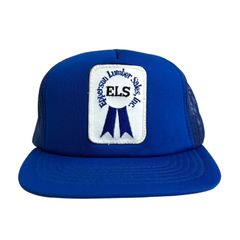 【キャップ / 帽子】ELS  ブルーリボン　Blue Ribbon　アメリカ企業　ワッペン　刺繍　ビンテージ　メッシュキャップ　ブルー　青