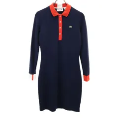 LACOSTE ラコステ フランス製 長袖 ポロ シャツワンピース 36 ネイビー 鹿の子 レディース 古着