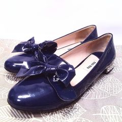 【美品】MIU MIU　ミュウミュウ　フラットパンプス　紺　ネイビー　サイズ35 1/2