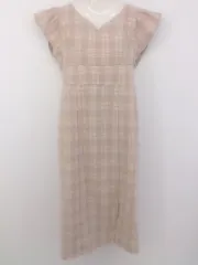 ◇ apres jour アプレジュール Vネック チェック 半袖 膝下丈 ワンピース サイズ LL ピンク ホワイト レディース P  【1302200011787】