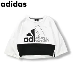 【ビッグロゴ】 アディダス adidas WBOS カラーブロック ドロップショルダー 半袖Tシャツ M ホワイト x ブラック レディース ♪
