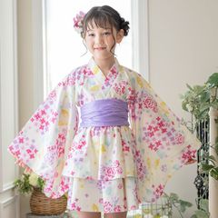 【紫陽花と蝶】着崩れしないワンピース浴衣ドレス キッズ TAK キャサリンコテージ