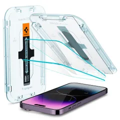 【在庫処分】対応 保護 Max Max iPhone14Pro センサー保護タイプ フィルム 貼り付けキット付き 用 Pro 14 iPhone 2枚入 ガラスフィルム Fit EZ Spigen
