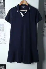 W ( XL ) BEAN POLE(ビーンポール) ドレス ワンピース 半袖 Vネック 海軍- 143AE