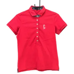 【超美品】23区スポーツ 半袖ポロシャツ レッド 襟・前立て裏ストライプ 胸元ラインストーン レディース L ゴルフウェア 23区